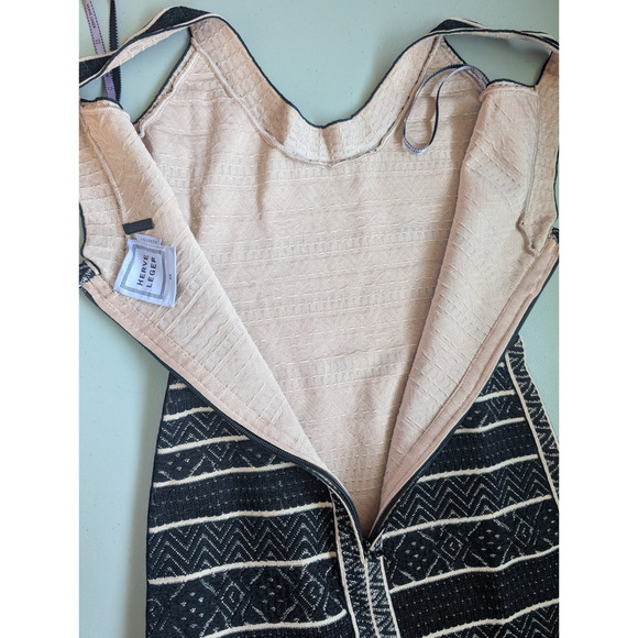NWOT Herve Leger Filipa Knit Stripe Maxi Dress Gown Size XS Black Beige #1B458 - Picture 8 of 14